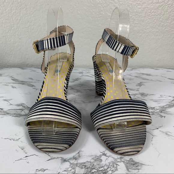 Boden Kristen Blue White Stripe Ankle Strap Heels - Picture 2 of 8